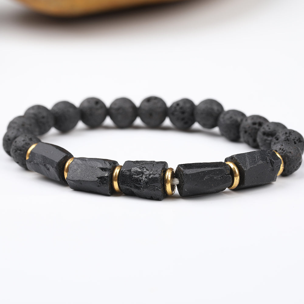 Bracelet pierre de lave avec Pierres de Tourmaline noires naturelles - Eclat de Pierre