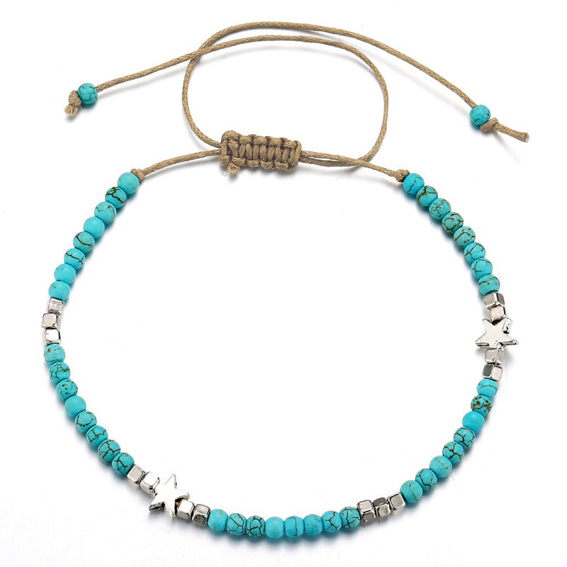 Bracelet de cheville en perles turquoises pour femmes avec étoile - Eclat de Pierre