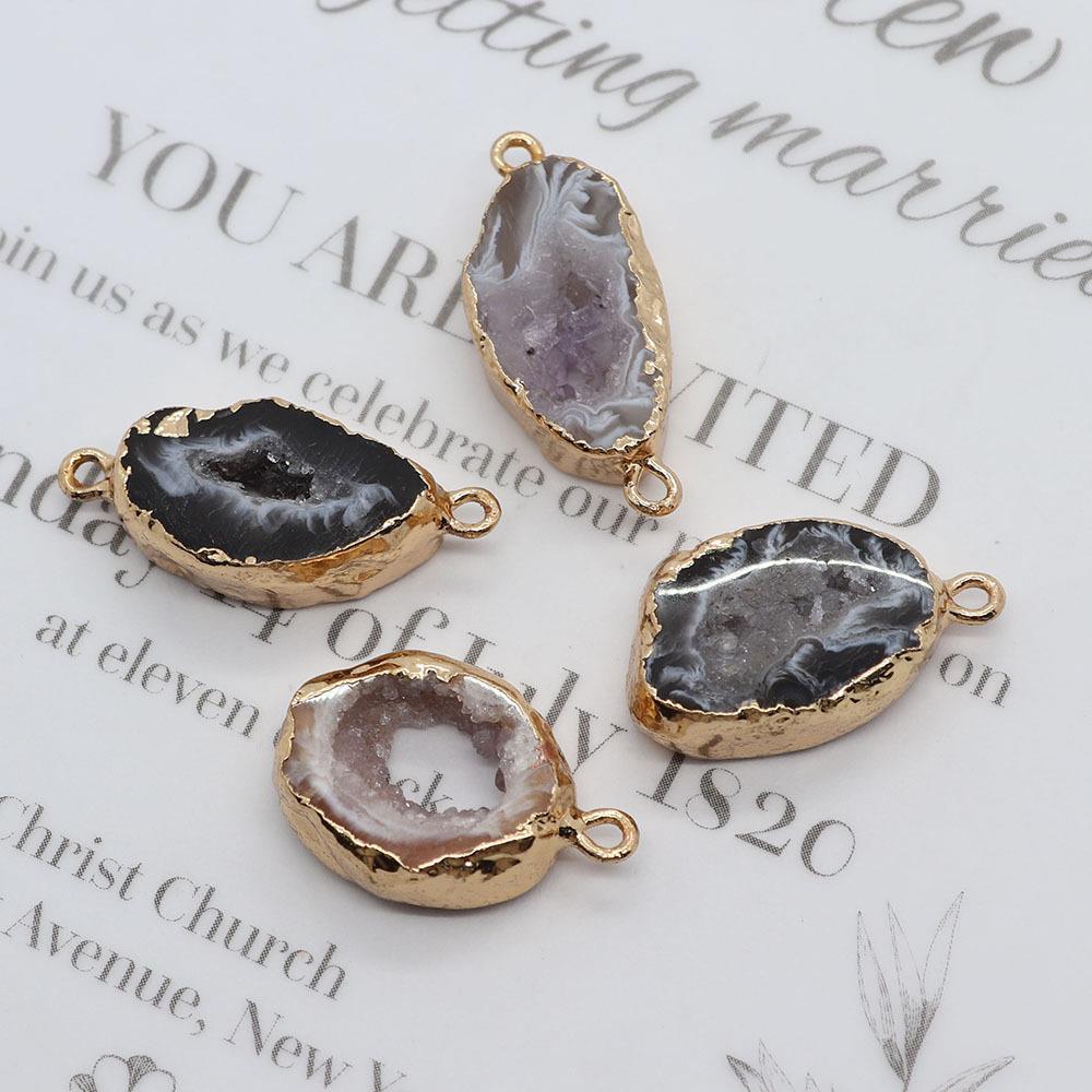 Pendentifs en Agate Naturelle avec Bord Doré