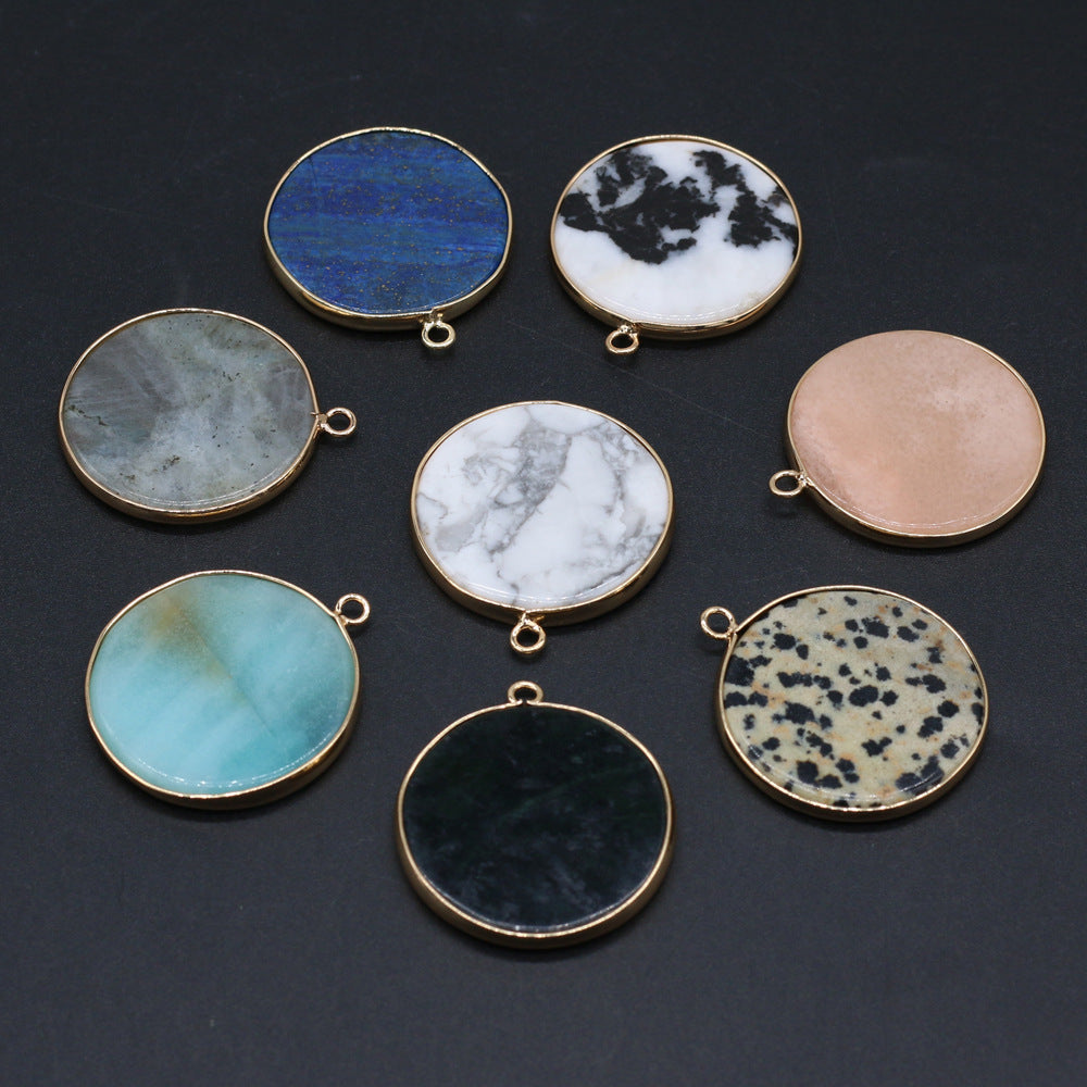 Natural round gold-plated edge black agate powder Dongling blue gold pendant