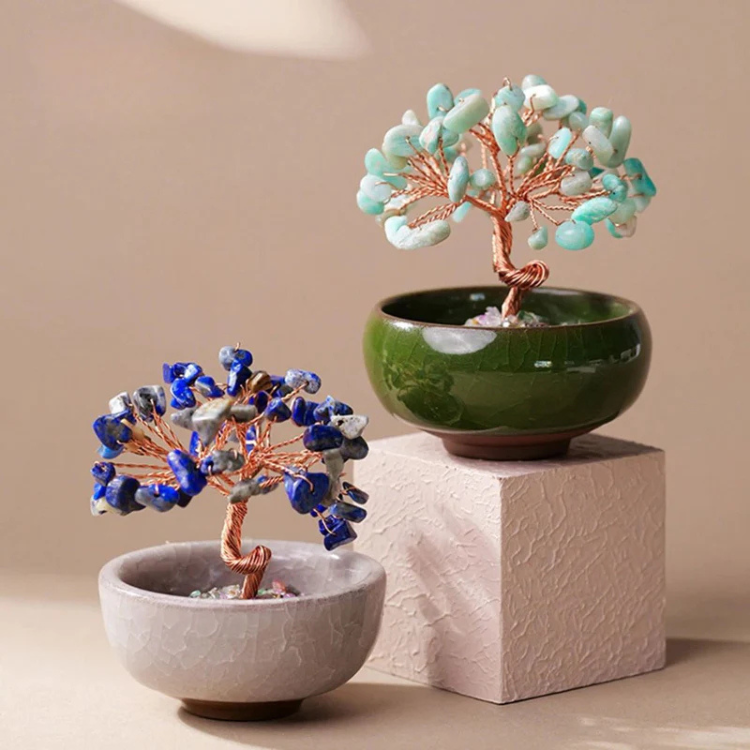 🌿 Arbre de Vie en Pierres Naturelles – Lapis-Lazuli & Amazonite