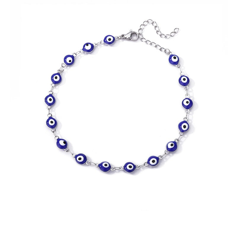 Bracelet de cheville mauvais œil en acier inoxydable - Eclat de Pierre