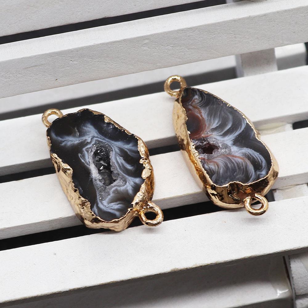 Pendentifs en Agate Naturelle avec Bord Doré