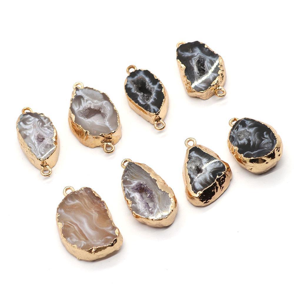 Pendentifs en Agate Naturelle avec Bord Doré