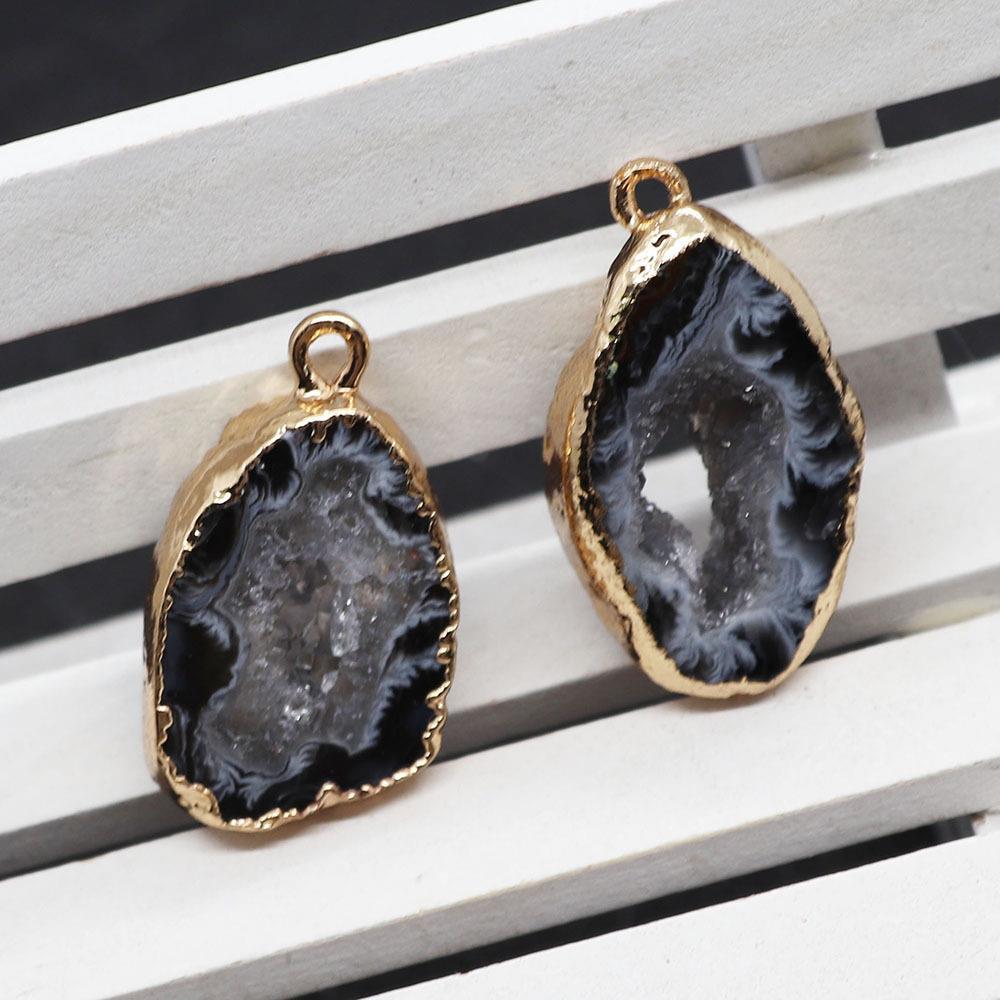 Pendentifs en Agate Naturelle avec Bord Doré