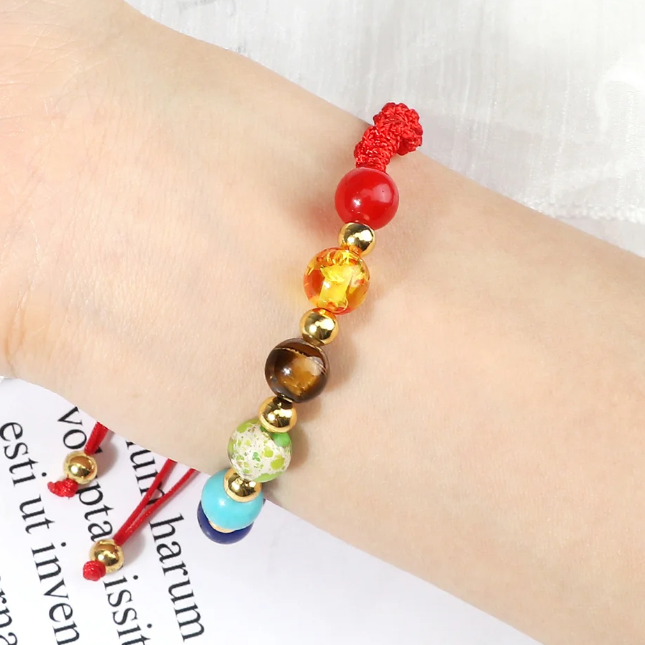Bracelet sept chakras en pierre naturelle avec perles de cuivre
