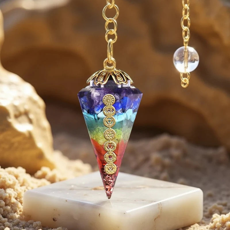 Pendule Divinatoire 7 Chakras en Pierres Naturelles – Harmonie & Intuition