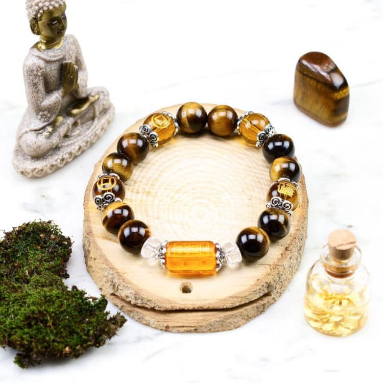 Bracelet de 6 mantras en oeil de tigre - Eclat de Pierre