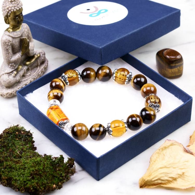 Bracelet de 6 mantras en oeil de tigre - Eclat de Pierre