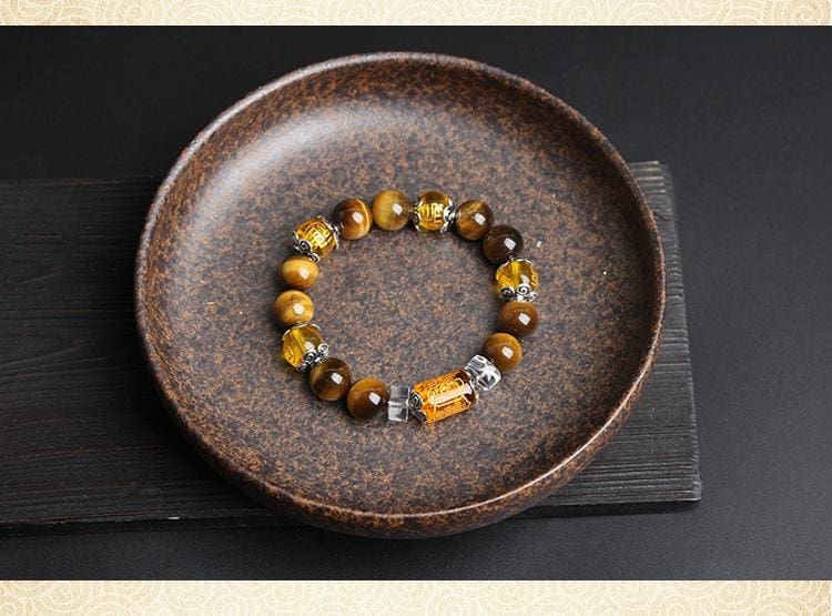 Bracelet de 6 mantras en oeil de tigre - Eclat de Pierre