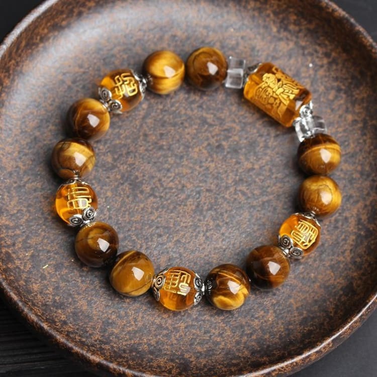 Bracelet de 6 mantras en oeil de tigre - Eclat de Pierre