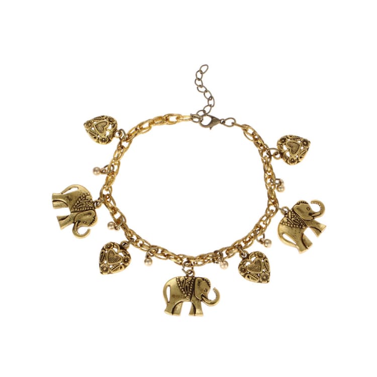 Bracelet de cheville vintage en forme d'éléphant et de cœur