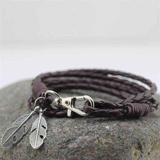 Bracelet en cuir tressé 'plume d'ange'
