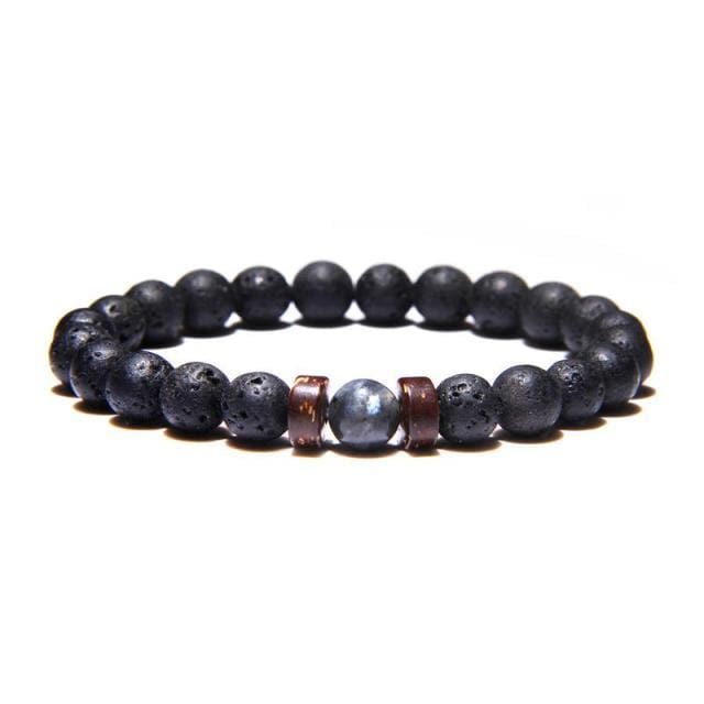 Bracelet Main De Fatima Flongo - Perles Turquoise Et Obsidienne - Élastique - Unisexe