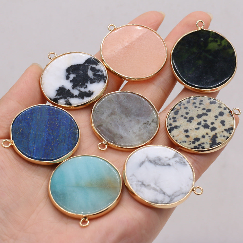 Natural round gold-plated edge black agate powder Dongling blue gold pendant