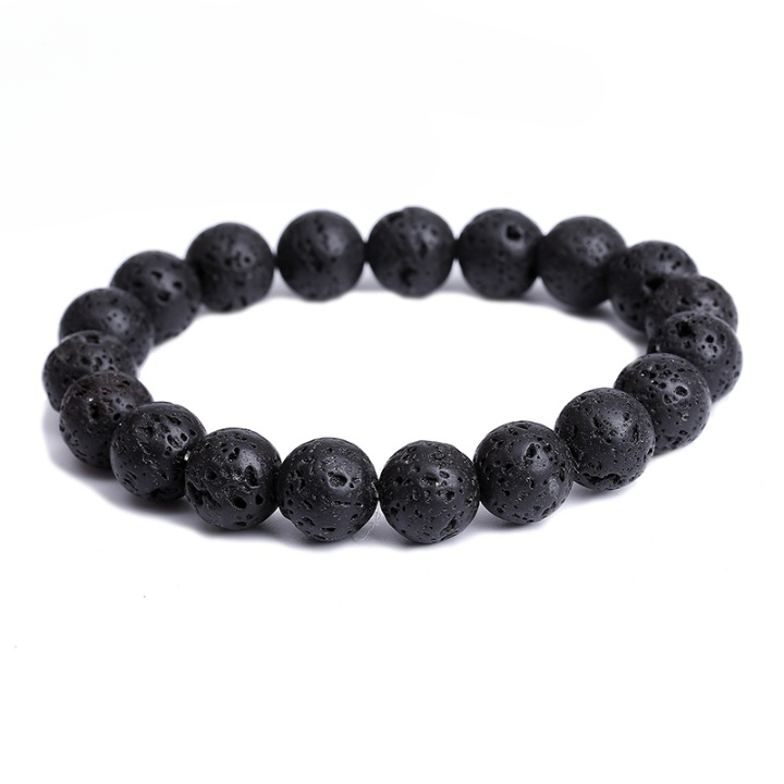 Bracelet pierre de lave noire pour homme