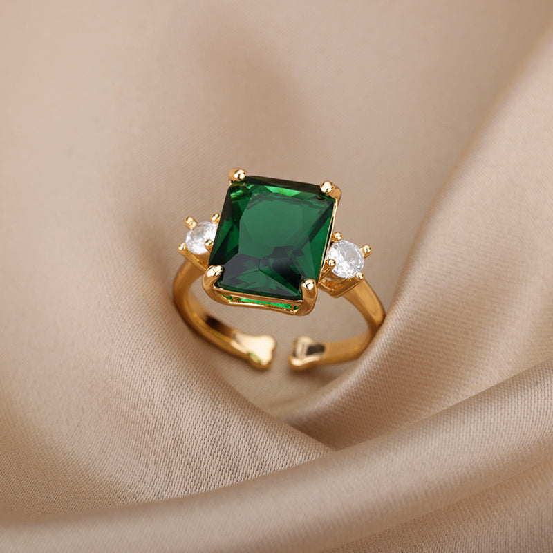 Bague en pierre naturelle en zircon vert pour femmes