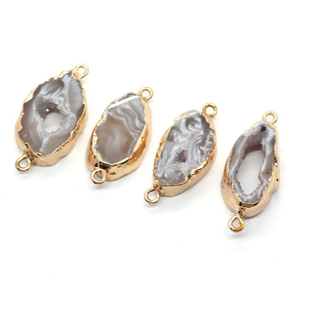 Pendentifs en Agate Naturelle avec Bord Doré