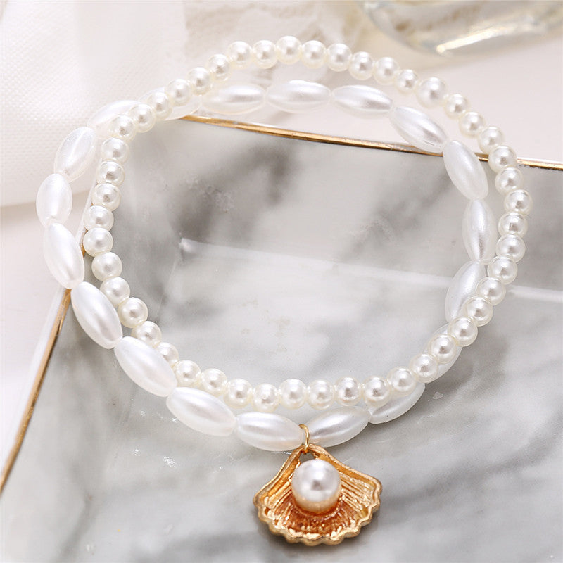 Bracelet de cheville en perles rondes pour femme