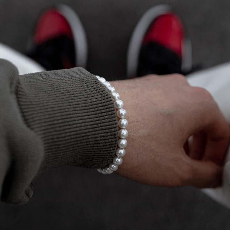 Bracelet perles homme blanches tendance