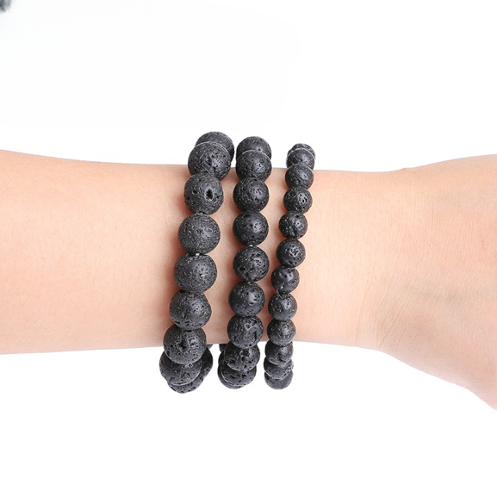 Bracelet pierre de lave noire pour homme