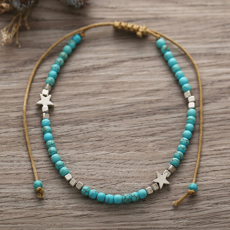 Bracelet de cheville en perles turquoises pour femmes avec étoile