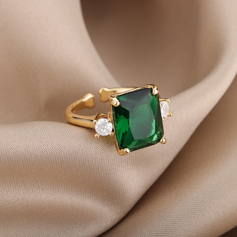 Bague en pierre naturelle en zircon vert pour femmes