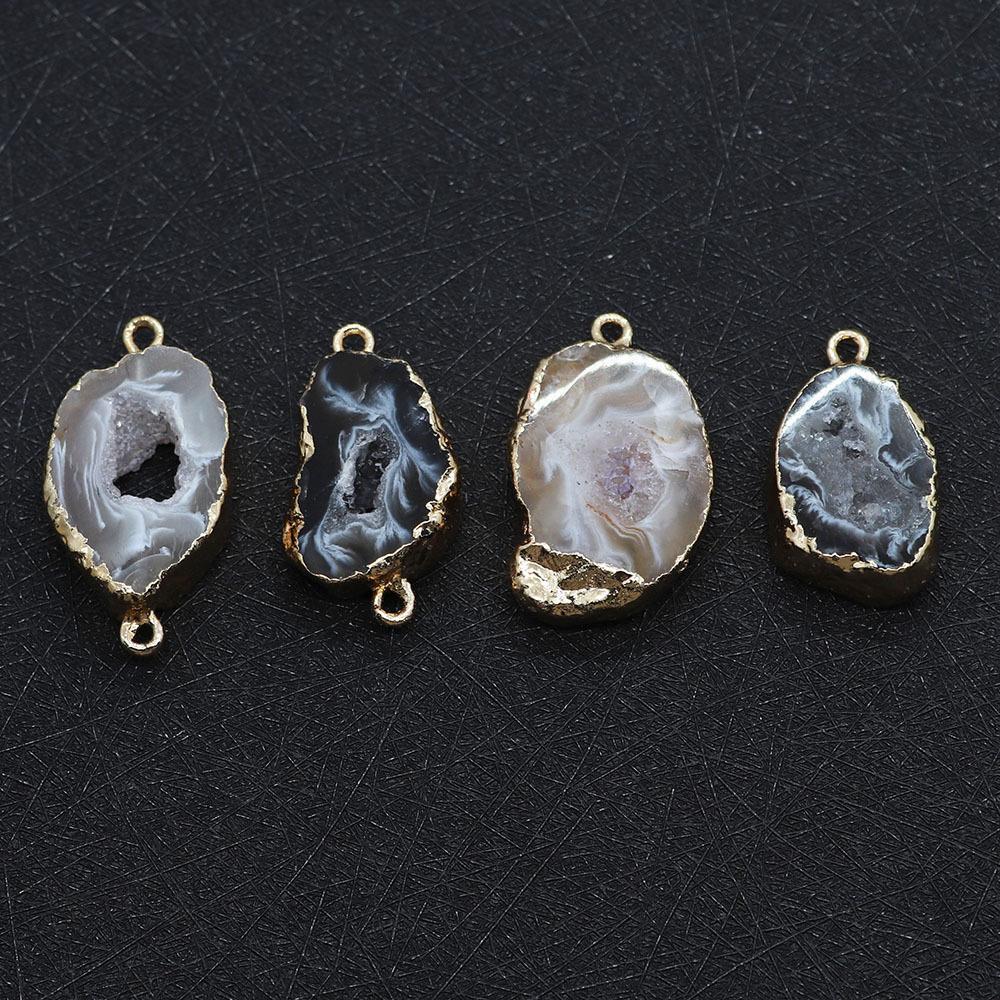 Pendentifs en Agate Naturelle avec Bord Doré