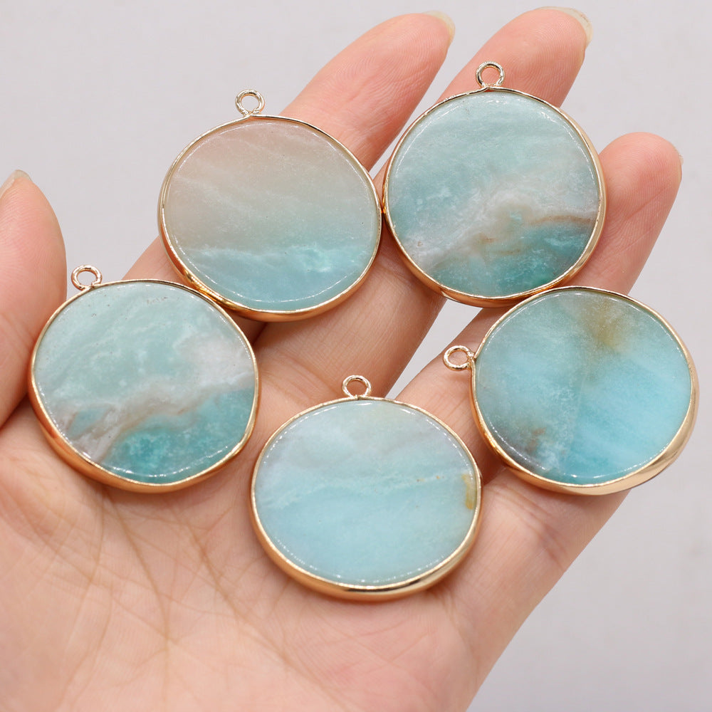 Natural round gold-plated edge black agate powder Dongling blue gold pendant