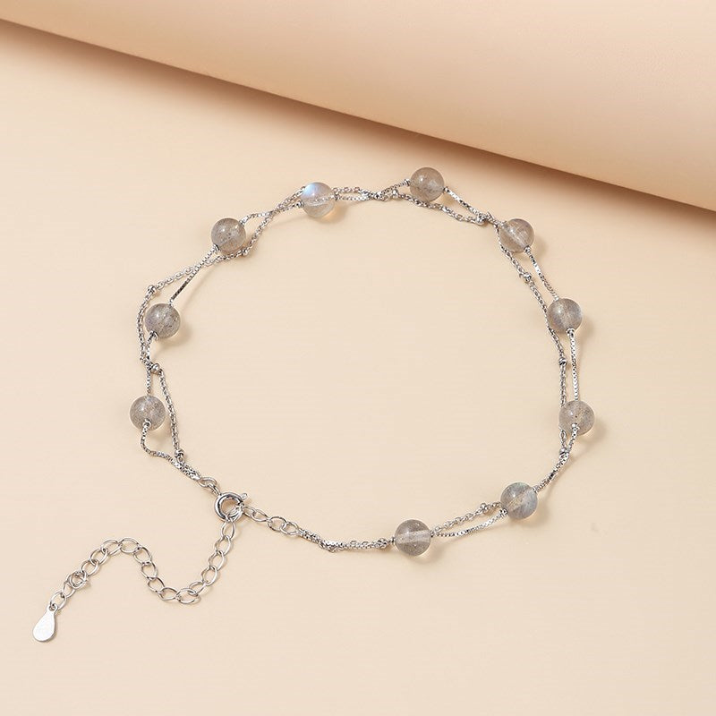 Bracelet pierre de lune grise naturelle pour cheville