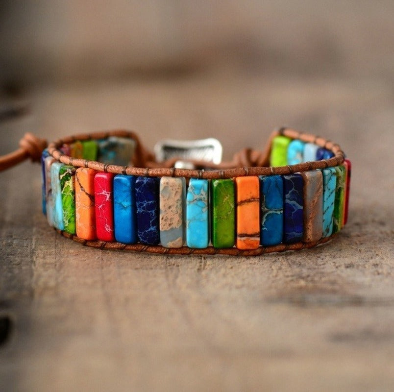 Bracelet tibétain en cuir multicolore