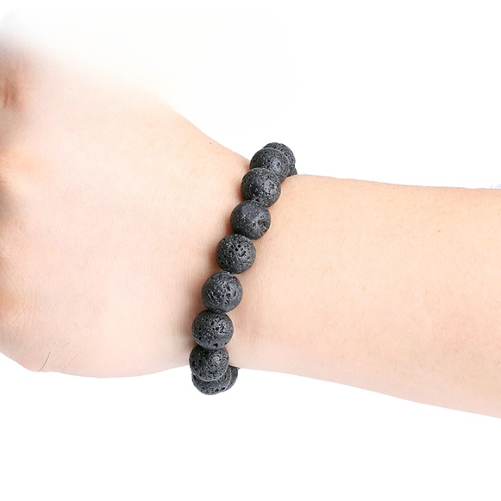 Bracelet pierre de lave noire pour homme