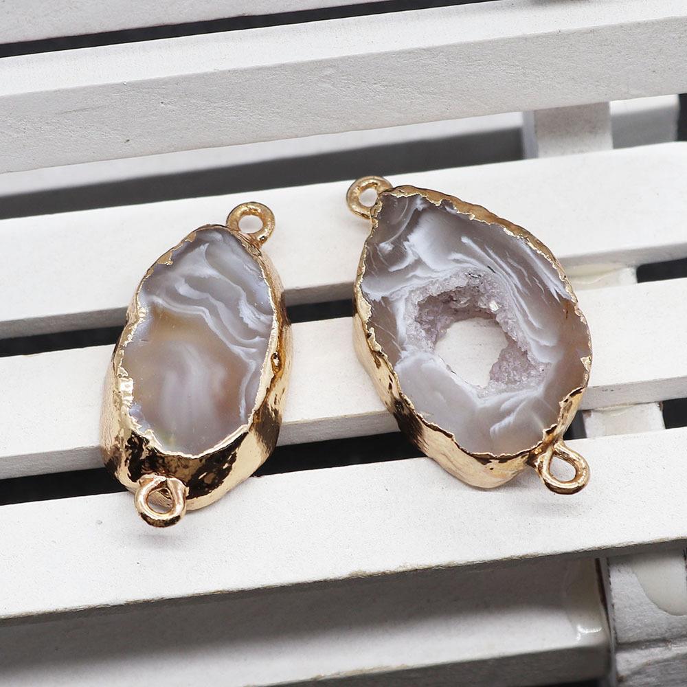 Pendentifs en Agate Naturelle avec Bord Doré