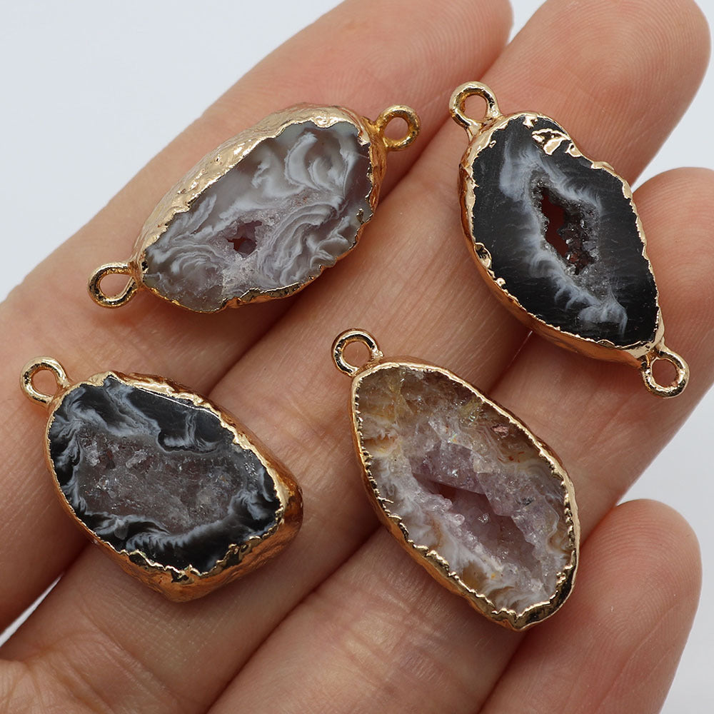 Pendentifs en Agate Naturelle avec Bord Doré