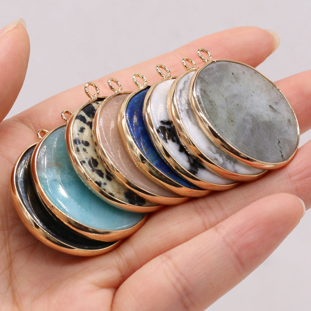 Natural round gold-plated edge black agate powder Dongling blue gold pendant