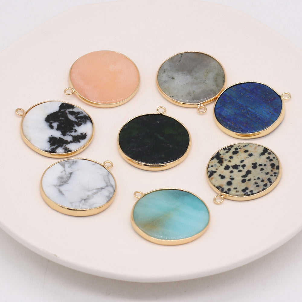 Natural round gold-plated edge black agate powder Dongling blue gold pendant