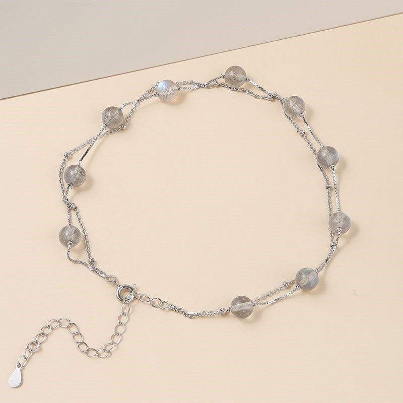 Bracelet pierre de lune grise naturelle pour cheville