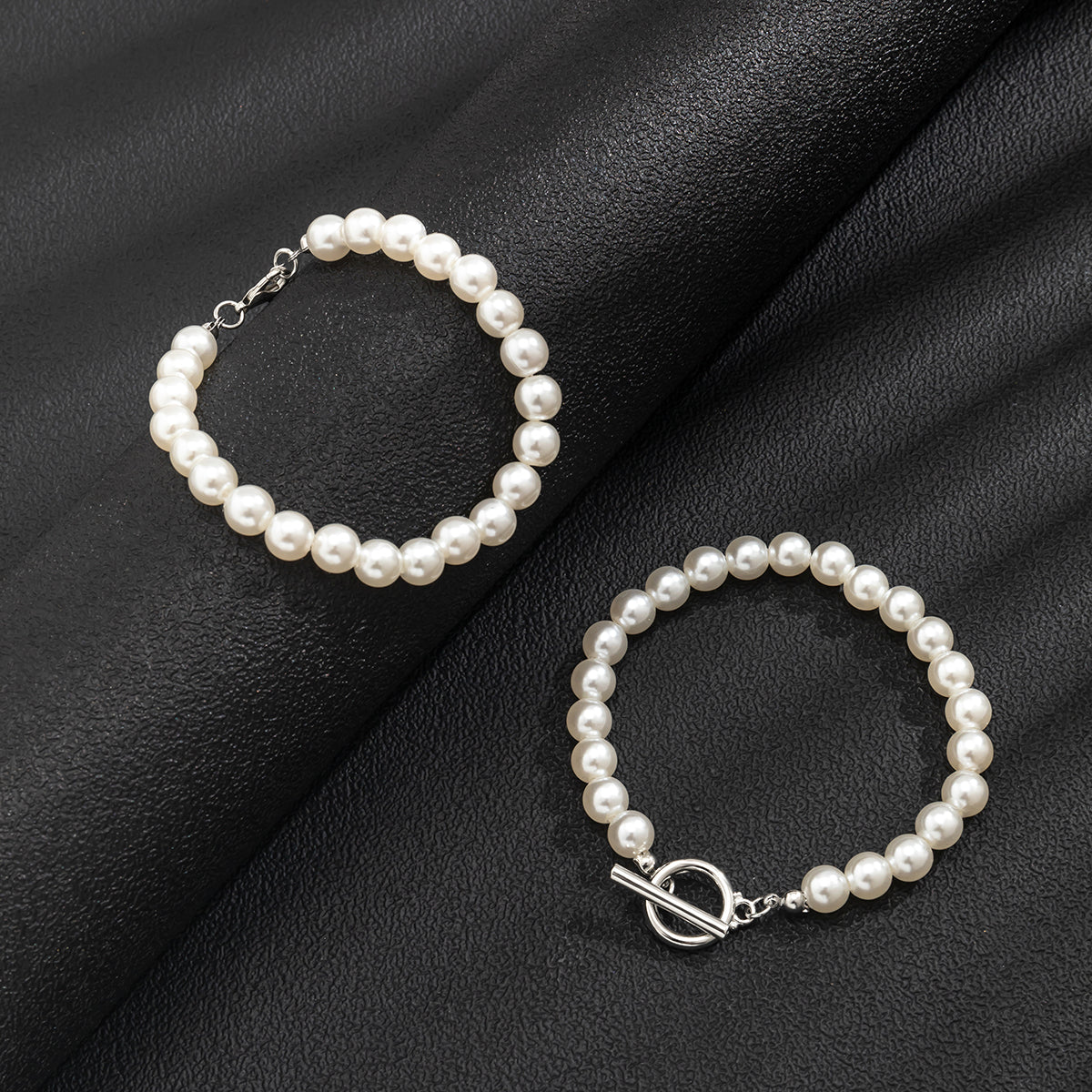 Bracelet perles homme blanches 2 pièces