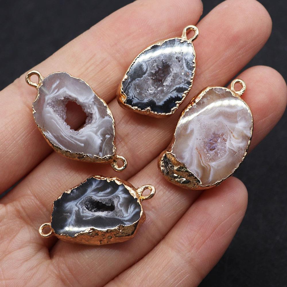 Pendentifs en Agate Naturelle avec Bord Doré