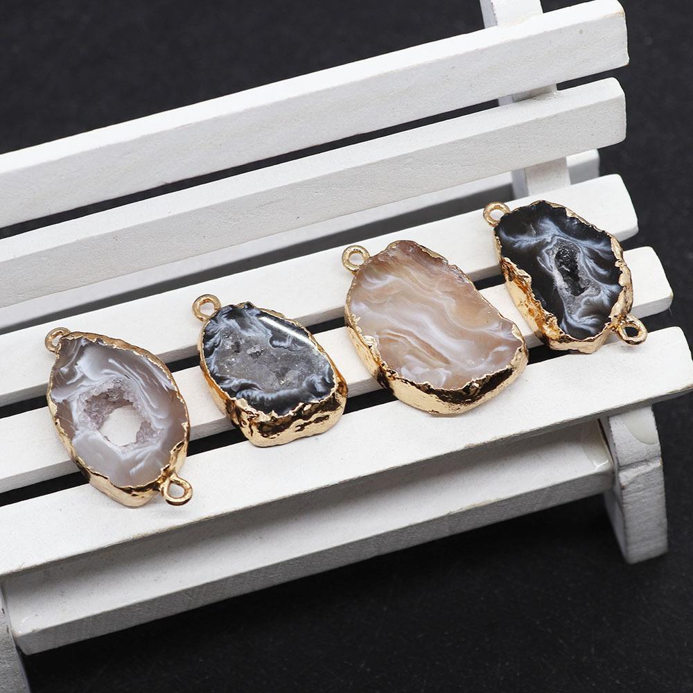 Pendentifs en Agate Naturelle avec Bord Doré