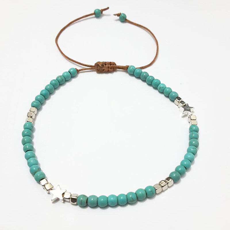 Bracelet de cheville en perles turquoises pour femmes avec étoile