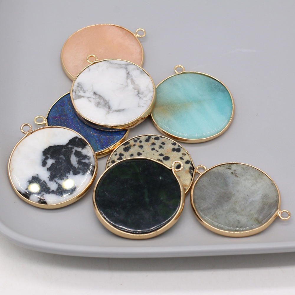 Natural round gold-plated edge black agate powder Dongling blue gold pendant