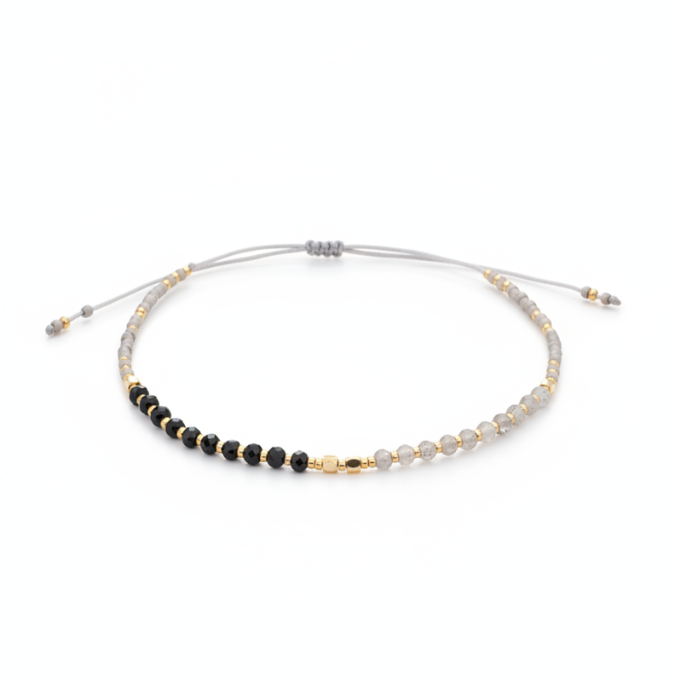 Bracelet fin Onyx et cristal de roche