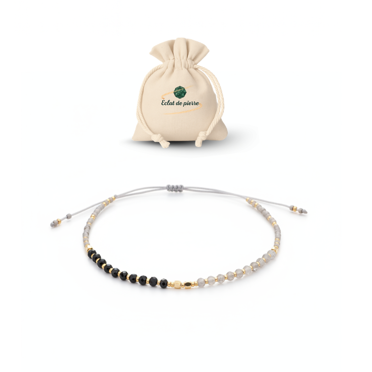 Bracelet fin Onyx et cristal de roche