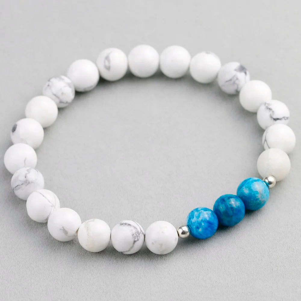 Bracelet en pierre naturelle avec perles d'apatite et de howlite