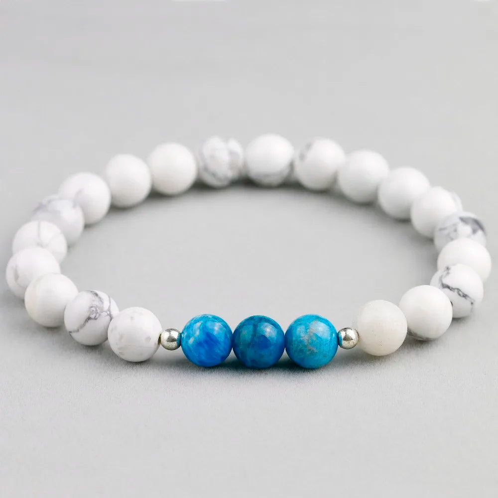 Bracelet en pierre naturelle avec perles d'apatite et de howlite