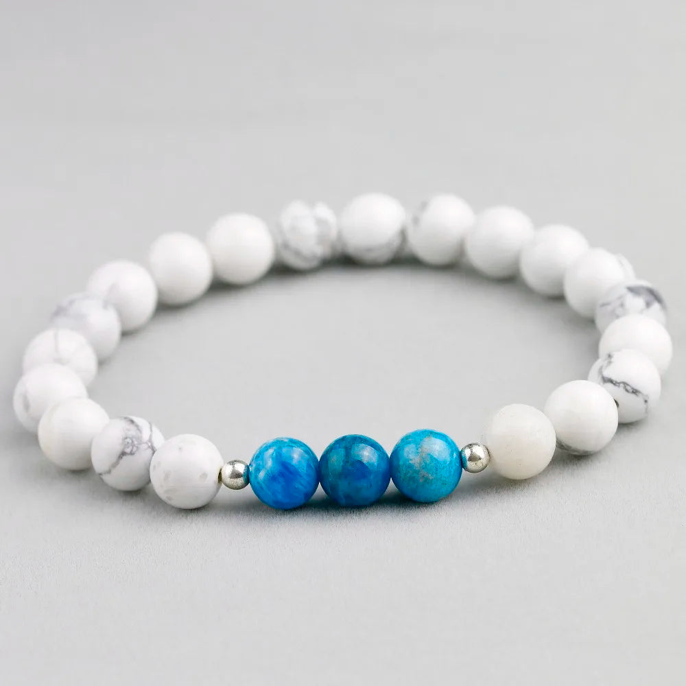 Bracelet en pierre naturelle avec perles d'apatite et de howlite