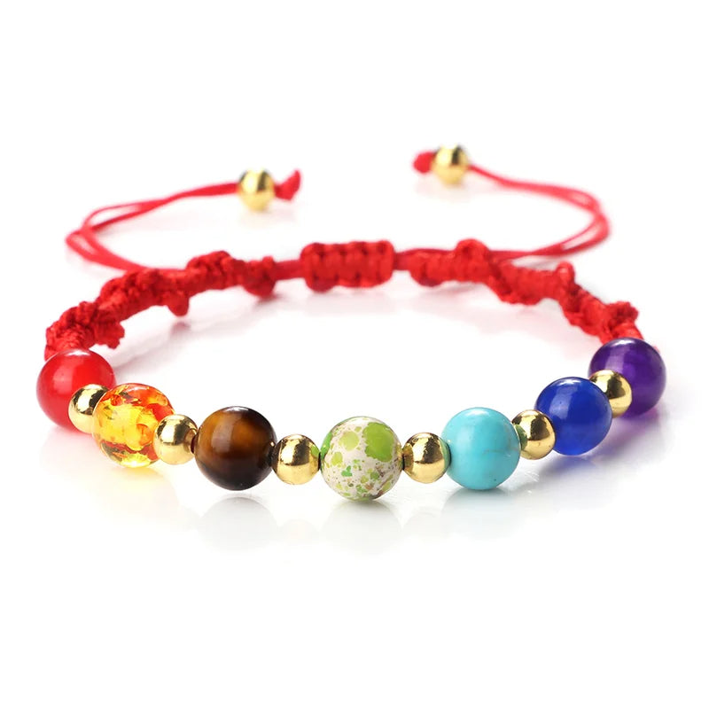 Bracelet sept chakras en pierre naturelle avec perles de cuivre