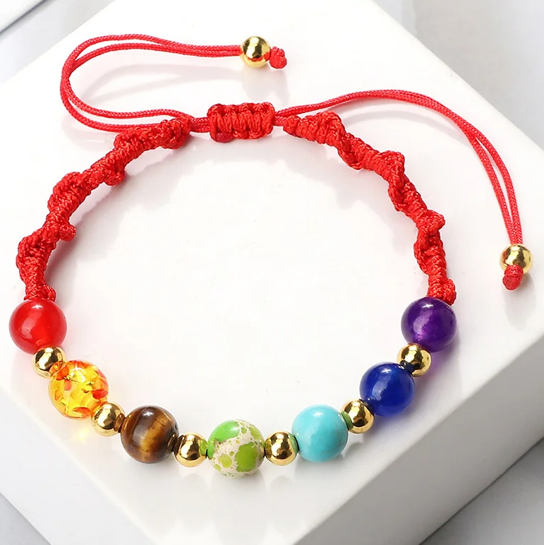 Bracelet sept chakras en pierre naturelle avec perles de cuivre