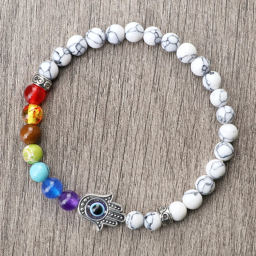 Bracelet sept chakras de style vintage avec perles de howlite